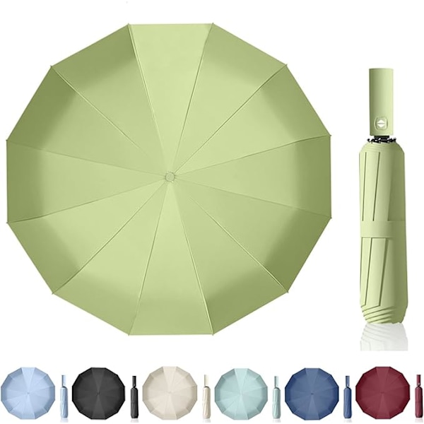 Maibar sateenvarjo, tuulenpitävä, vahva, kompakti, 24 ripaa, vedenpitävä, kokoontaittuva matkasateenvarjo, tuulenpitävä aurinkovarjo miehille ja naisille Matcha Green