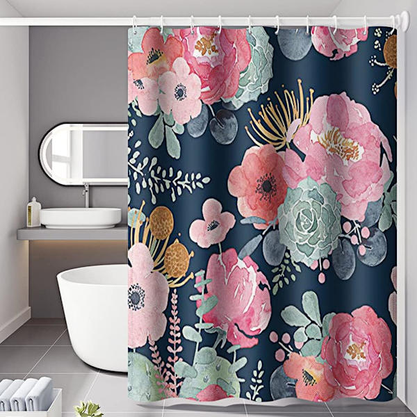 Dusjforheng til baderom, dusjforheng 72\" L x 72\" B med 12 plastkroker, vanntett polyester (08)