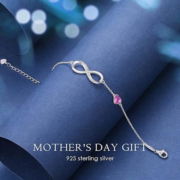 Infinity Hjerte Symbol Charm Link Armbånd til Kvinder 925 Sterling Sølv Rustfrit Stål Justerbar Jubilæum Smykker Fødselsdagsgaver