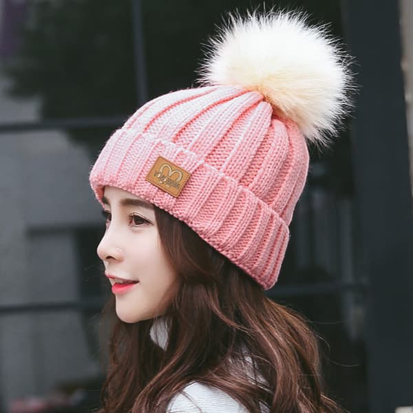 Lue Dame Vinter Koreansk Stil Strikket Høst og Vinter Ullue Pullover Hold Varmen Øreklaffer Hodeomsluttende Student Casual Allsidig Beige