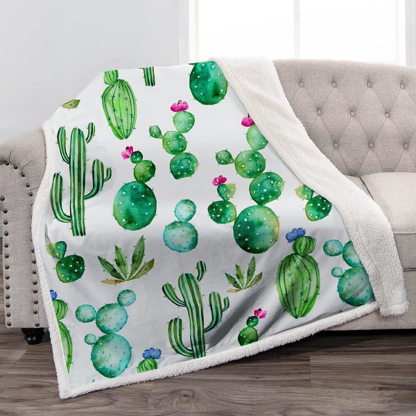 Kaktuspresenter Slängfilt - Cactus Sherpa Mjuk filt för kvinnor Flickor Barn Vuxen Jul Födelsedag Varm present 50"x60"