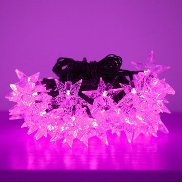 Sun Star ljusslinga, solcellslampor för utomhusbruk, solstjärnljusslinga för utomhusbruk, vattentät (6 m 30 LED, rosa)