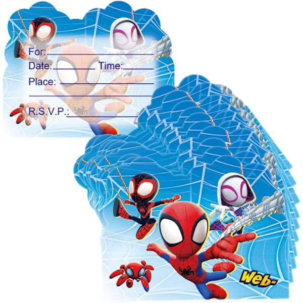 50 st Spidey och hans fantastiska vänner födelsedagsfestinbjudningar, Spidey och hans fantastiska vänner festtillbehör för barn