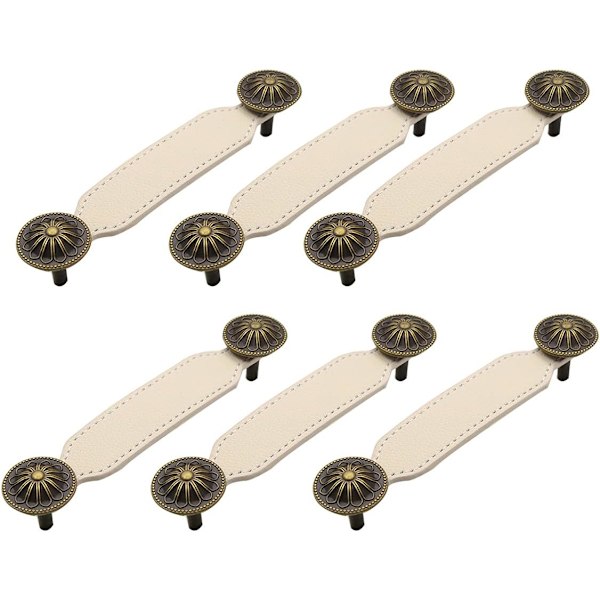Læderhåndtag Kommode Skuffe Knapper Håndtag Trækker til Køkken Skab Badeværelse Skab Skab 6stk/Sæt (128mm, Hvid)