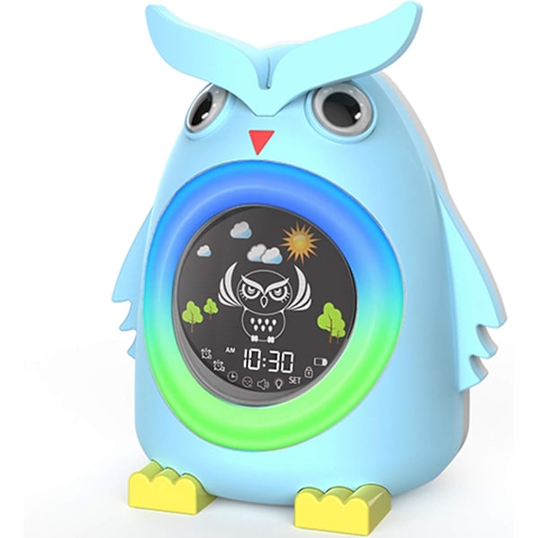 Barnklocka, väckarklocka för småbarn med nattlampa, sömnmaskin, NAP-timer, söt digital väckarklocka för barn, uggla