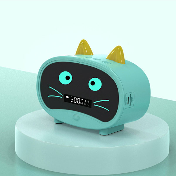 Klocka med tecknad katt, dubbla alarmklockor, Bluetooth-högtalare, handsfree-samtal