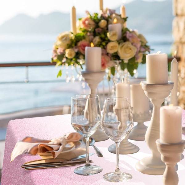 3-delads Gradient Rosa plastdukar för fester, Gradient ljusrosa glitter engångsdukar för rektangulära bord, ljusrosa 54x108