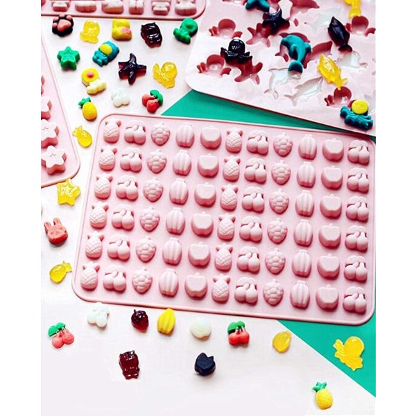 2 stk. Mini Frugt Gummy Forme Havdyr Slikkeforme Fødevarekvalitet Silikone Slikkeform til Chokolade Gelé Iskube Praliner Karameller(Frugt)