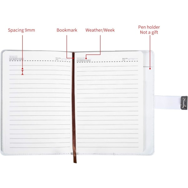 A5 Kreativ Kodeordslås Dagbog, PU Læder Journal med Kombinationslås Kode Notebook Låsning Personlig Dagbog (Stil 2)