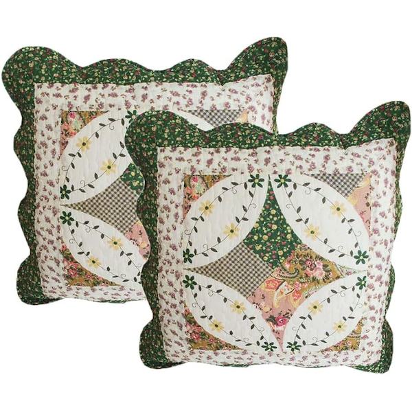 Sæt med 2 Boho bomulds quiltede pudebetræk Blomstertrykt patchwork dekorative pudebetræk til soveværelse sofa bil (Blomst B, 18\"x18\")