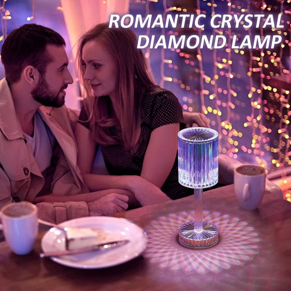 Krystallampe, 16 RGB-farveændrende berøringsfjernbetjeningslampe, USB-genopladelig diamantbordlampe til soveværelse, stue, moderne (16 farver RGB)