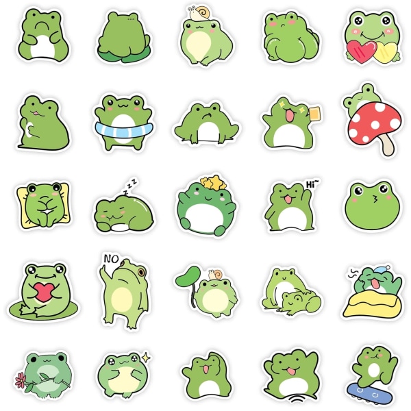 50 st Cartoon Frog Stickers Söta Frog Stickers för barn Flickor Tonåringar (Fr)