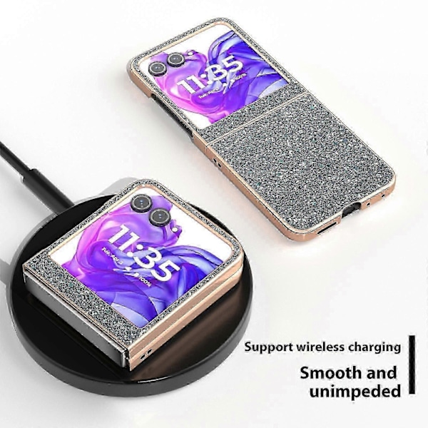For Motorola Razr 50 5g Deksel Elektroplettering Telefondeksel Farget Glitter Design Pu+tpu Beskyttelsesdeksel Rock Pine Green