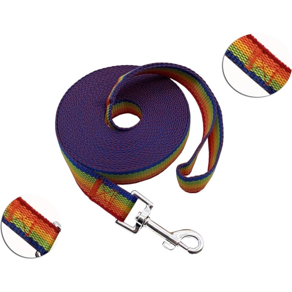 Nylon treningshundebånd for små, mellomstore og store hunder, 15ft 20ft 30ft 50ft lang bånd Hund/Valp Bånd for Lydighet Tilbakekallingstrening, Camping15ftRainbow