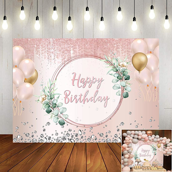 Rosegull Glitter Bursdagsbakgrunner for Jenter Ballong Blomster Gratulerer Med Dagen Fest Rosa Fotografi Bakgrunn 5x3ft Barn Bday Baby Banner