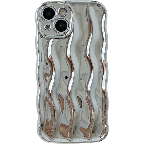 Caseative Water Ripple Pattern Curly Wave Frame Soft Compatible with iPhone Case (Silver,iPhone 14)