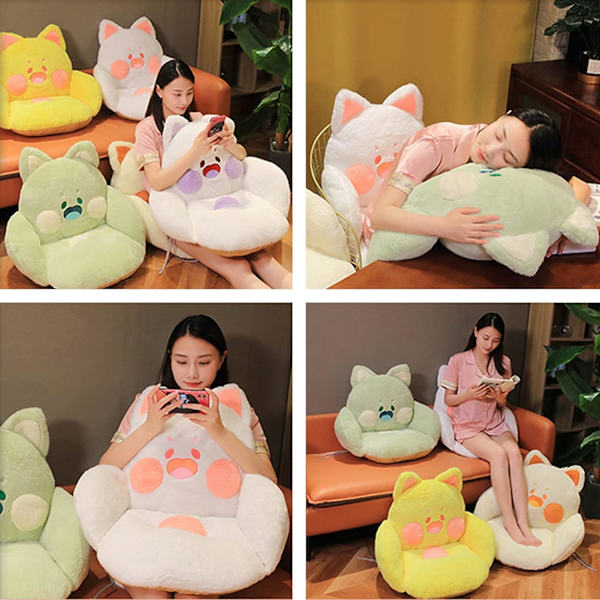 Stolen katteformet stolpude, behagelig kawaii doven sofa kontorgulv sædepude sød kat pude spil stol hjem soveværelse indretning sort 60,96 x 50,80 cm