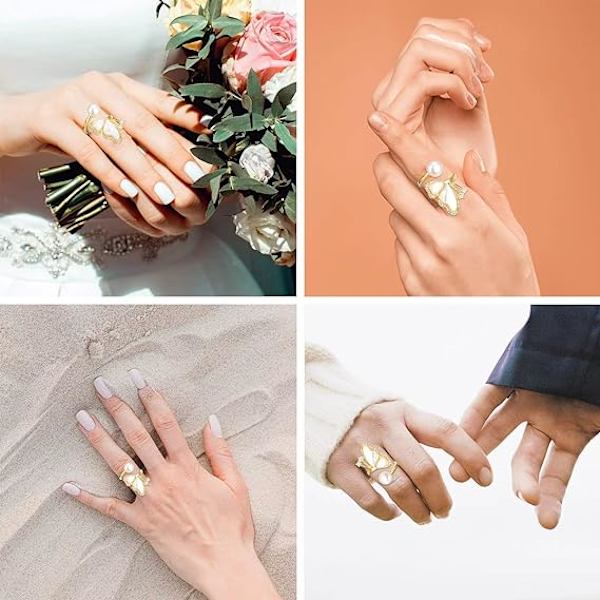 18k forgyldt kubisk zirkonia perle ring, justerbar ring, sommerfugl ring, gave til mor