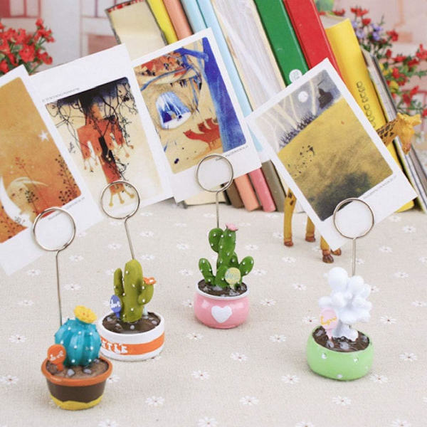 4 stk. Mini Sukkulente Planter Bonsai Memo Klip Resin Kaktus Statue Note Foto Navnekort Holder Bord Dekoration--