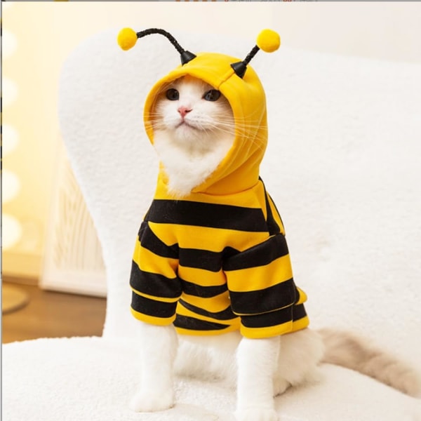 Halloween Hund Bee Dräkt Gul Humla Husdjurshuvtröja för valpar Vinterkattkläder Hooded Valp Sweatshirt med D-Ring (Bee, stor storlek)
