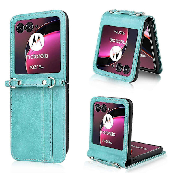 För Motorola Razr 40 Ultra 5G Hårt PC + PU Läderfodral Design i ett stycke Kortplatser Telefonfodral med Green