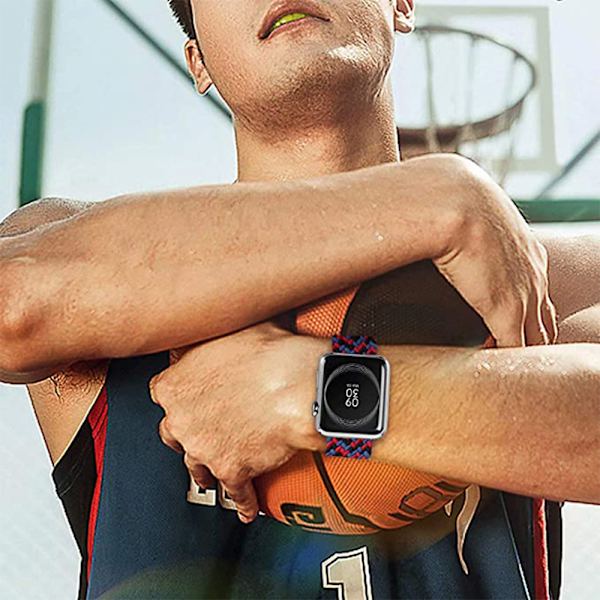 Nylon-reimer som er kompatible med Apple Watch-reimer - Elastisk, flettet nylon sportsreim - Kompatibel med [rød kamuflasje] - Størrelse 42/44 mm S