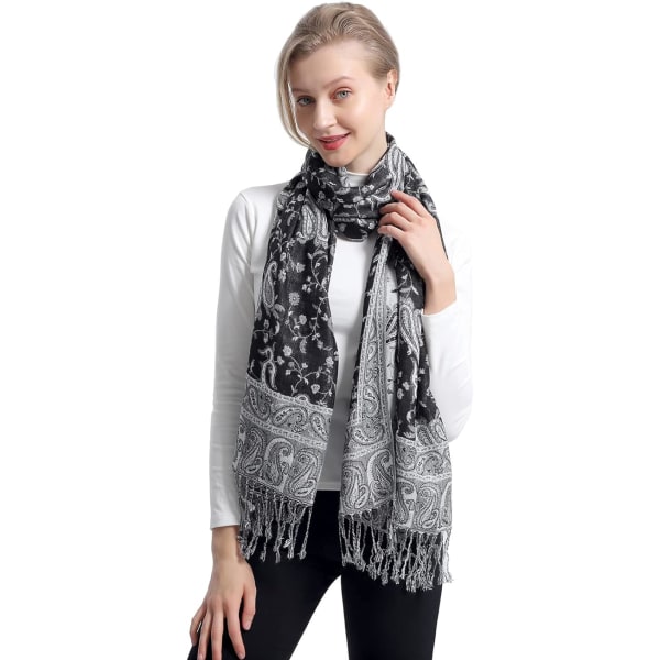 To-farvet Paisley Pashmina Sjal Wrap Tørklæde Kvinders Bløde Rave Pashminas Jacquard Tørklæder