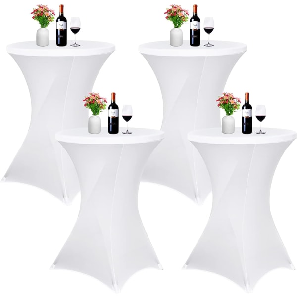Set med 4 stretchiga fyrkantiga hörn Cocktail Spandex duk 81x110 cm Vit för högt bord, rund cocktailduk (Vit)