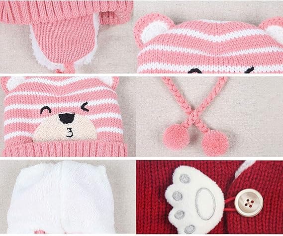 Vinterlue + Søtt Varmt Skjerf for Barn, Ull Beanie, Heklet