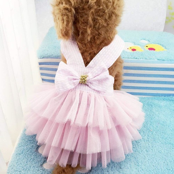 Hunde kjoler, Fashion Pet Hundeklær, Stripete Mesh Valp Hundeprinsesse Kjoler (Rosa, Liten)