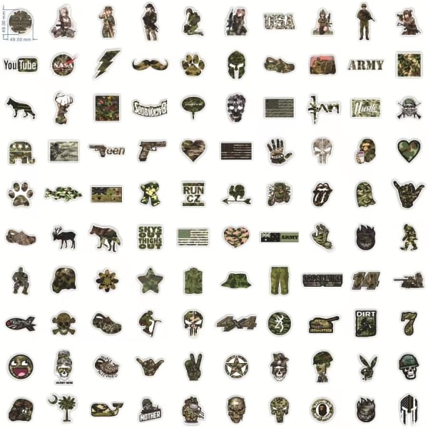 100 ST Camouflage Stickers, Army Stickers, Cool Trendy Estetic Military Stickers, Vinyl Waterproof Stickers för bil, Motorcykel