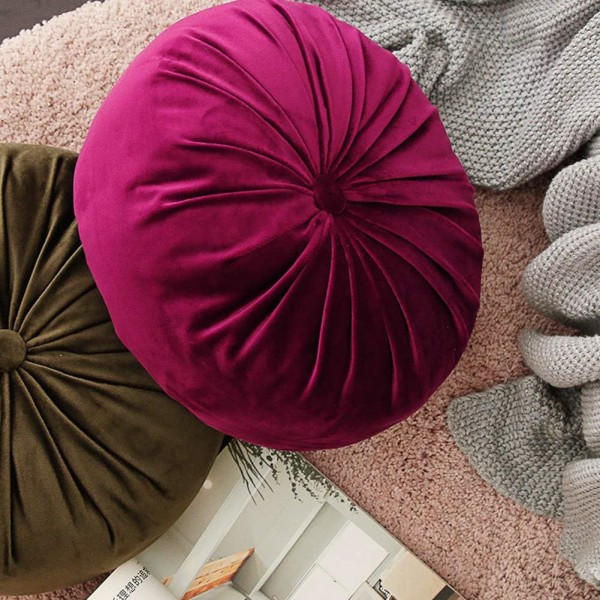 Pyöreä Velvet yksivärinen tuoli tyyny kurpitsa röyhelö tyyny kodin sisustus lattia tyyny 15 tuumaa halkaisijaltaan violetti punainen