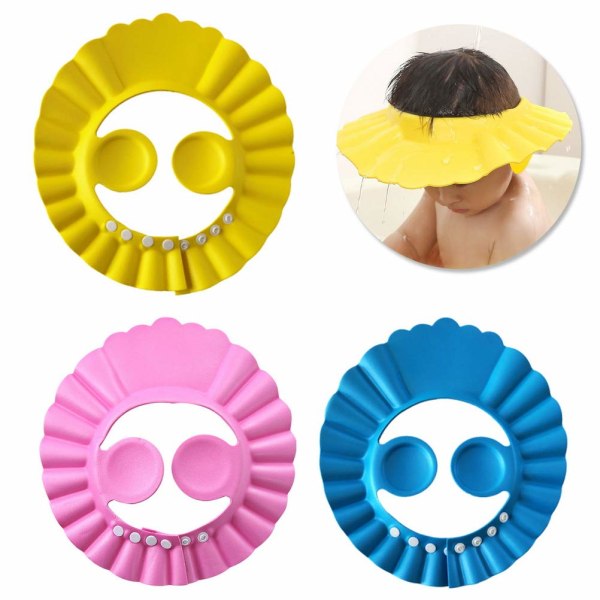 3 stk baby shower caps, 3 farver baby badehat Børn justerbar badehætte Børn Vask hårskjold med høreværn--