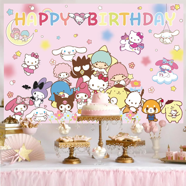Kitty bursdag dekorasjoner bakteppe Kawaii festutstyr Happy Birthday Banner, 70-47 tommer vegg - Store dekorasjoner Kitty bursdag