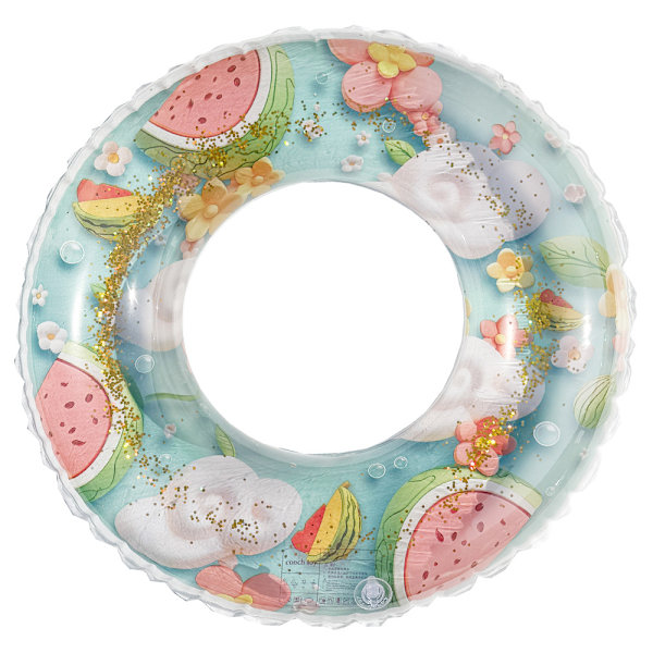 Oppblåsbar badering for barn, badering poolbøye, retrostripet PVC oppblåsbar bøye poolbøye Sequined watermelon Suitable for 5-9 years old