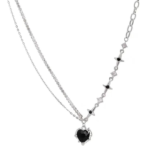 Y2K Heart Diamond Halsband För Kvinnor Flickor Kristall Silver Pendant Estetiska Asymmetriska Halsband