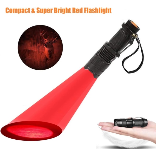 Punainen LED-taskulamppu Mini 3-tilaa zoomattava metsästysvalolamppu metsästykseen, tähtitiedeeseen, pimeänäköön, 2 pakkaus