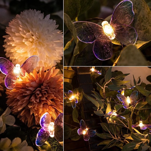 Utomhus Solar String Light, 6.5M 30LED Solar Butterfly Outdoor Fairy Tale Light Solar Garden String Light Utomhus Vattentät (lila fjäril)