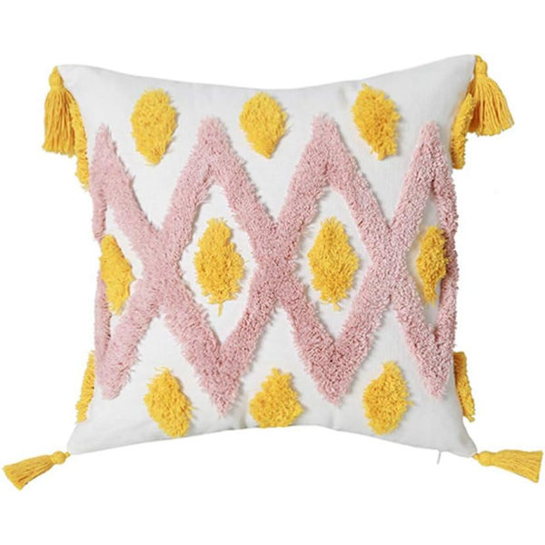 Fargerike Boho Tufted Pledd Putetrekk med Dusker Geometriske Kvadratiske Pudetrekk Putevar (Geometrisk A, 18\"x18\")
