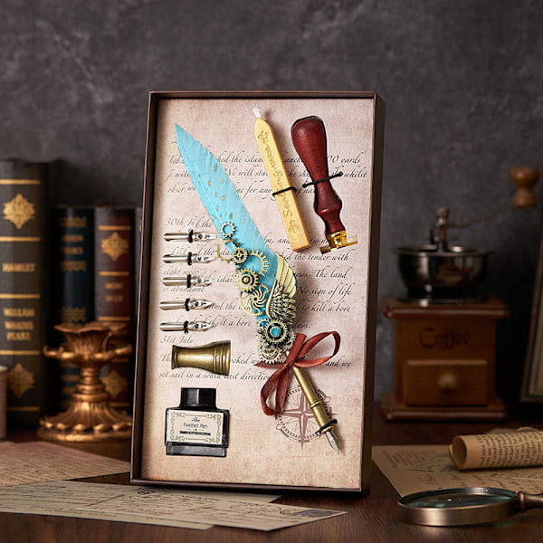 Peacock Mechanical Punk Style Wings Pen Dip Ink Set (Excluding Notebook/Notepad) Ljusblå