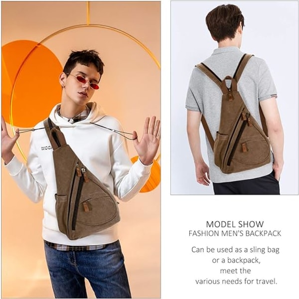 Canvas Sling Bag - Liten Crossbody ryggsäck Shoulder Casual Daypack ryggsäck för män kvinnor