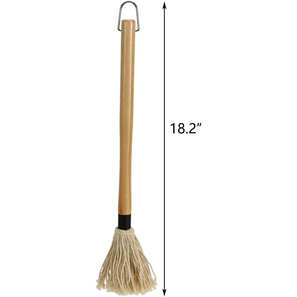 2-pack grillmopp med 6 extra utbyteshuvuden, grillmopp i trä med långt handtag, perfekt för grillning, rökning, biff (18,2 tum)