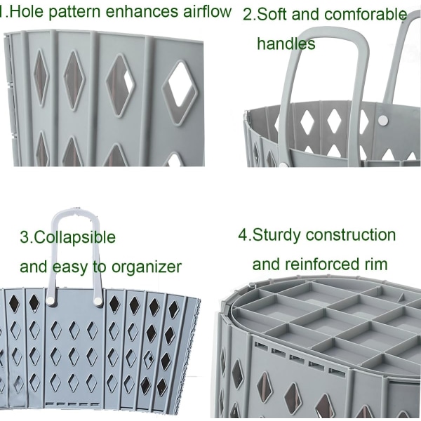 Pyykkikori Muovikori Taitettava Vaatteille Makuuhuoneen säilytys Taitettava pyykkikori kantokahvalla (Harmaa ja valkoinen)