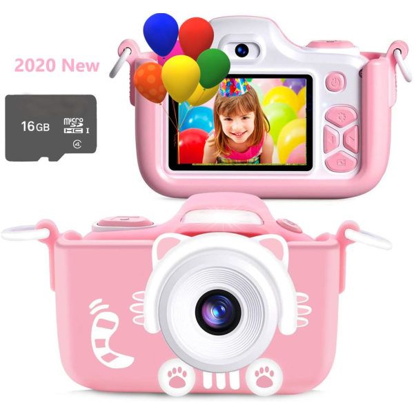 Kids Camera, Digital Photo Camera Selfie And Video Camera With Dual Lens/ 2 Inch Screen/ 1080P Hd/ 16G Tf Card, Birthday Gift For Children (Pink)