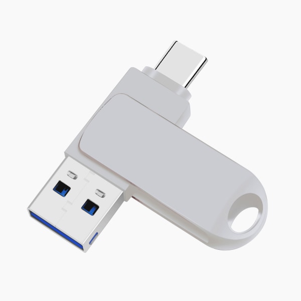 USB C -muistitikku 64 Gt, tyyppi C USB 3.0 -muistitikku avaimenperällä, 2-in-1 OTG -muistitikku, kääntyvä muistitikku (hopea)