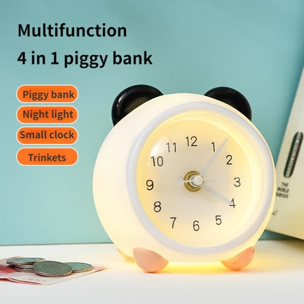 LED-yölamppu sarjakuvakello työpöytä eläin säästölipas (Panda)