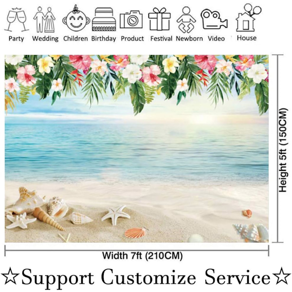 7x5ft Luau Beach Bakgrunn Sommer Hawaiiansk Fotografi Bakgrunn Aloha Bursdag Baby Shower Fest Banner Tropisk Fotoboks Dekorasjon