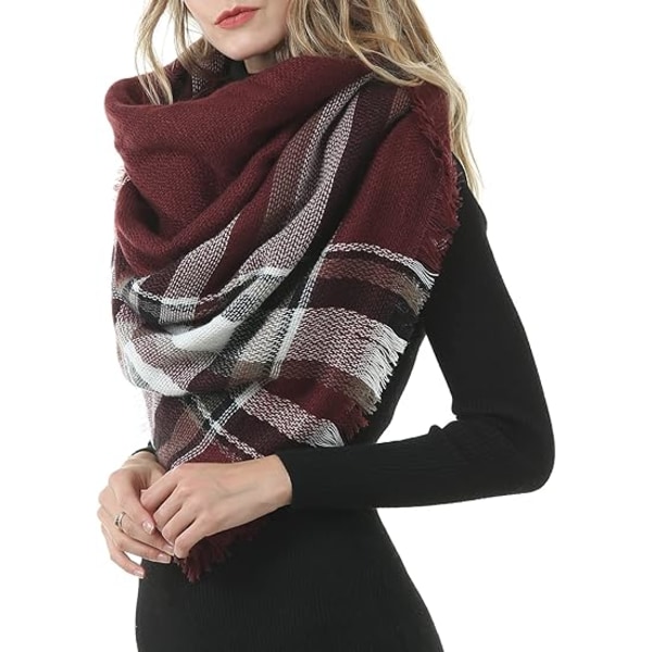 Rutig filt dam Vinterscarf, varm mysig Tartan Wrap Oversized sjal vinterhalsdukar för kvinnor