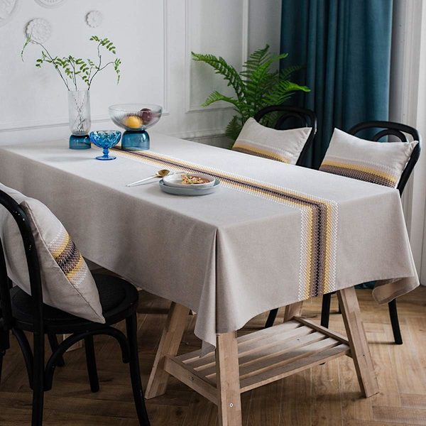 Broderad bordsduk Bomull Linne Bordsduk Överdrag för Kök Matbord Fest Toppskiva Heminredning (Fyrkantig, 53 x 53 tum)