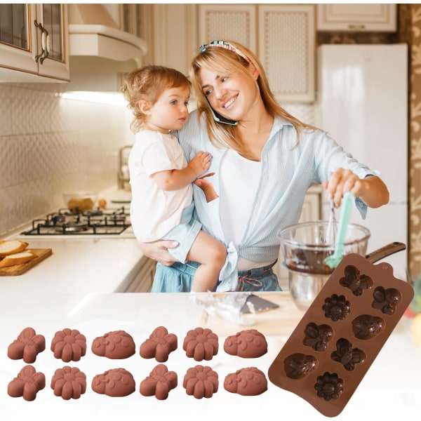 Molds med olika mönster för förlovning och festtillverkning Molds för choklad och ischoklad 1 set (insekter)